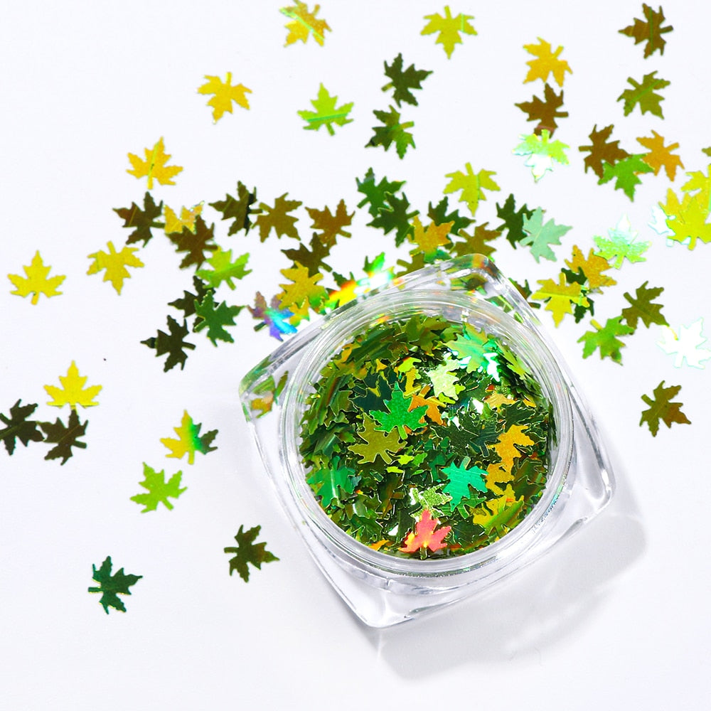 1 Box Maple Leaves Nail Art Sequins Holographic Glitter Flakes Paillette Chameleon Stickers For Nails Autumn Design Decor SA1528