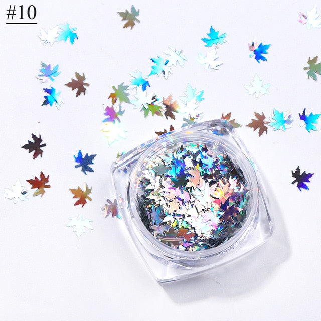 1 Box Maple Leaves Nail Art Sequins Holographic Glitter Flakes Paillette Chameleon Stickers For Nails Autumn Design Decor SA1528