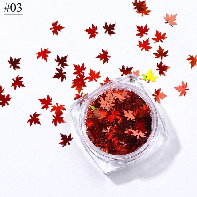 1 Box Maple Leaves Nail Art Sequins Holographic Glitter Flakes Paillette Chameleon Stickers For Nails Autumn Design Decor SA1528