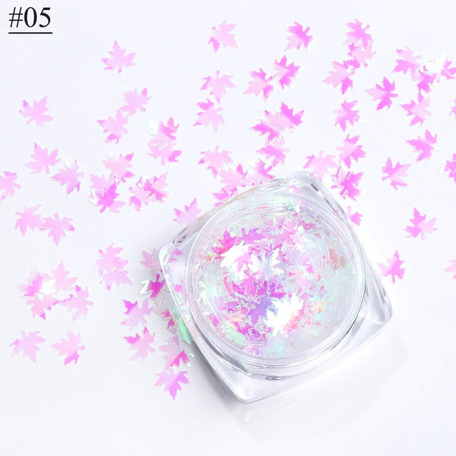 1 Box Maple Leaves Nail Art Sequins Holographic Glitter Flakes Paillette Chameleon Stickers For Nails Autumn Design Decor SA1528