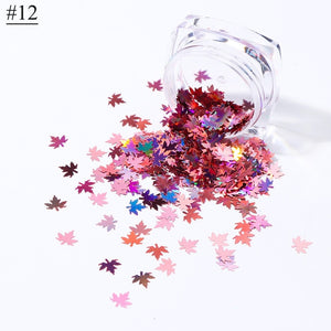 1 Box Maple Leaves Nail Art Sequins Holographic Glitter Flakes Paillette Chameleon Stickers For Nails Autumn Design Decor SA1528