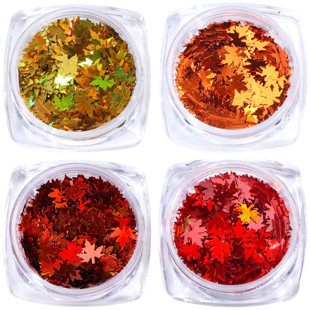 1 Box Maple Leaves Nail Art Sequins Holographic Glitter Flakes Paillette Chameleon Stickers For Nails Autumn Design Decor SA1528