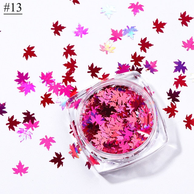 1 Box Maple Leaves Nail Art Sequins Holographic Glitter Flakes Paillette Chameleon Stickers For Nails Autumn Design Decor SA1528