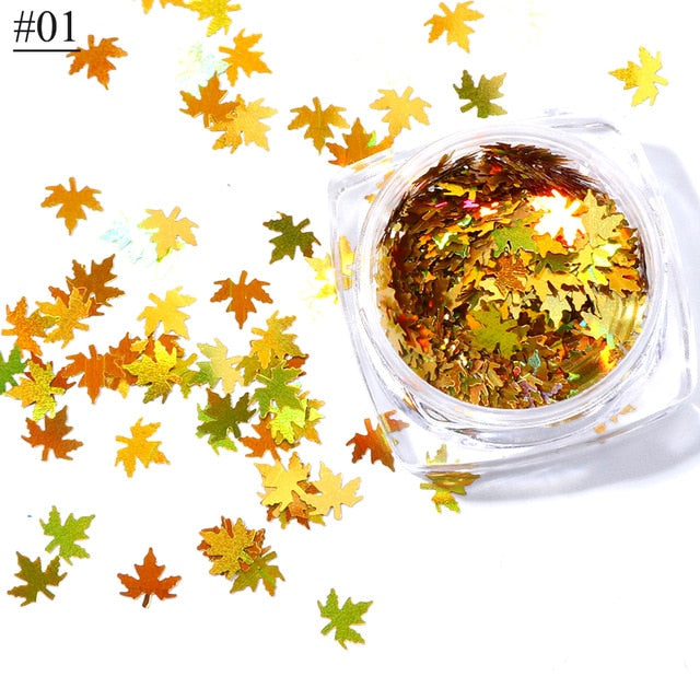 1 Box Maple Leaves Nail Art Sequins Holographic Glitter Flakes Paillette Chameleon Stickers For Nails Autumn Design Decor SA1528