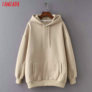 Tangada women fleece hoodie sweatshirts winter japanese fashion 2020 oversize ladies pullovers warm pocket hooded jacket SD60