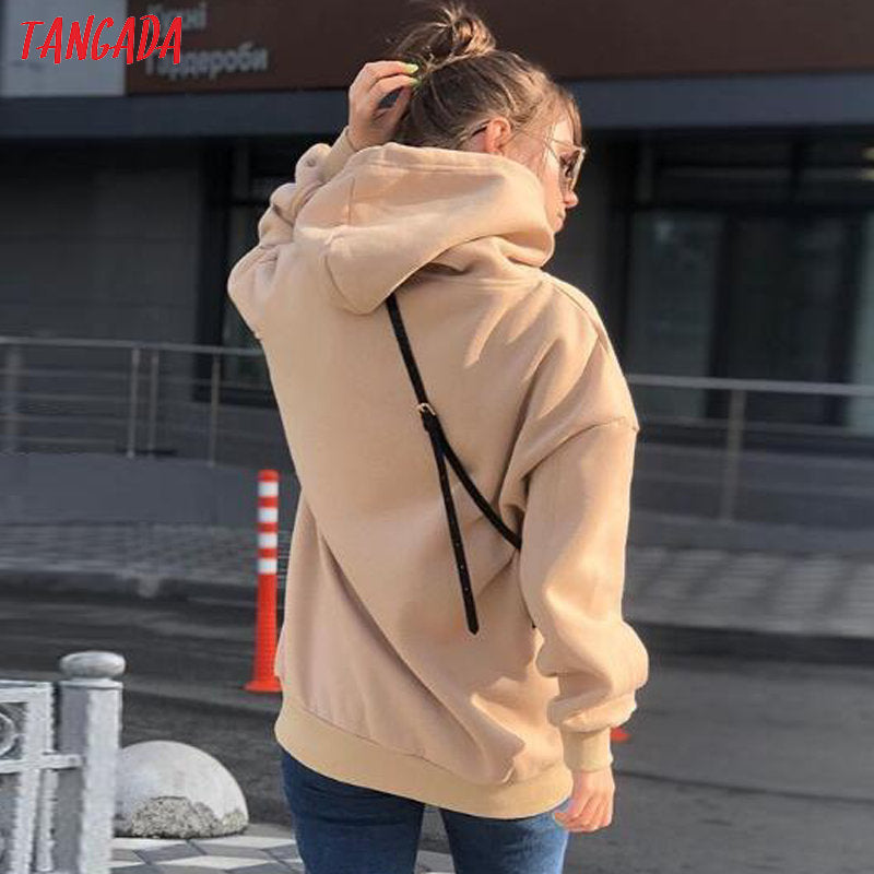 Tangada women fleece hoodie sweatshirts winter japanese fashion 2020 oversize ladies pullovers warm pocket hooded jacket SD60